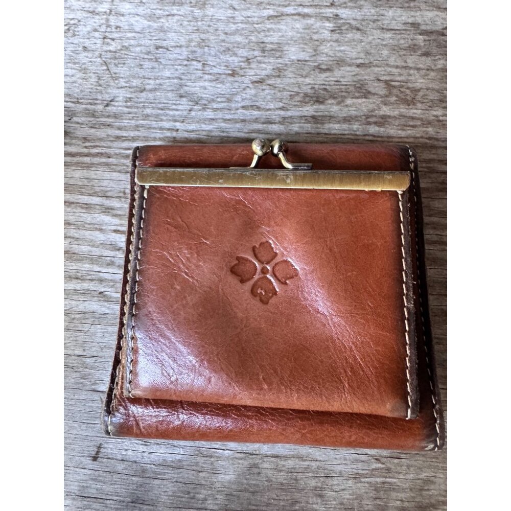 Patricia Nash Italian Leather Bifold Wallet Cognac Kiss Lock Coin Frame Snap Clo - Picture 7 of 8